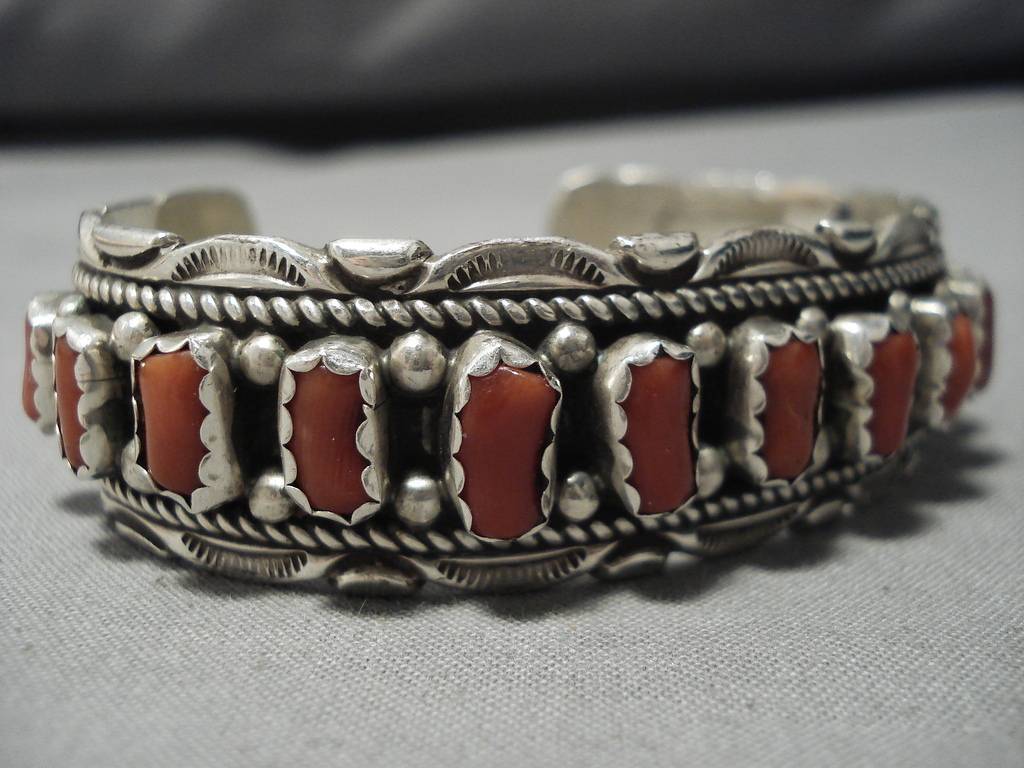 Astonishing Vintage Navajo Coral Sterling Silver Native American Brace ...