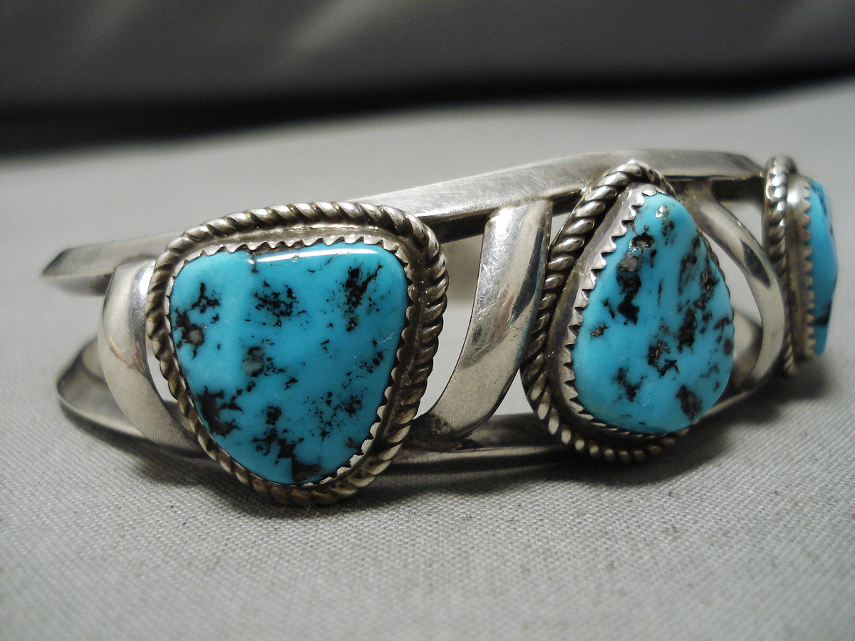 Amazing Vintage Native American Navajo Old Kingman Turquoise Sterling ...