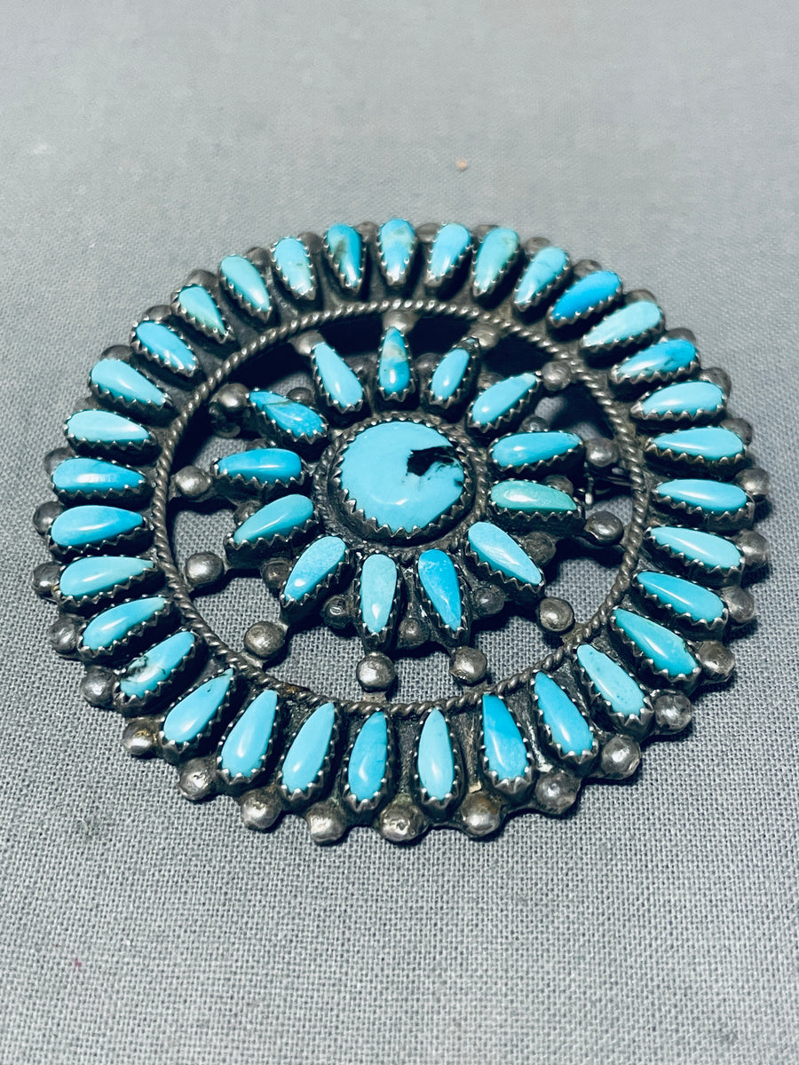 Exceptional Vintage Native American Navajo Turquoise Sterling Silver Pin