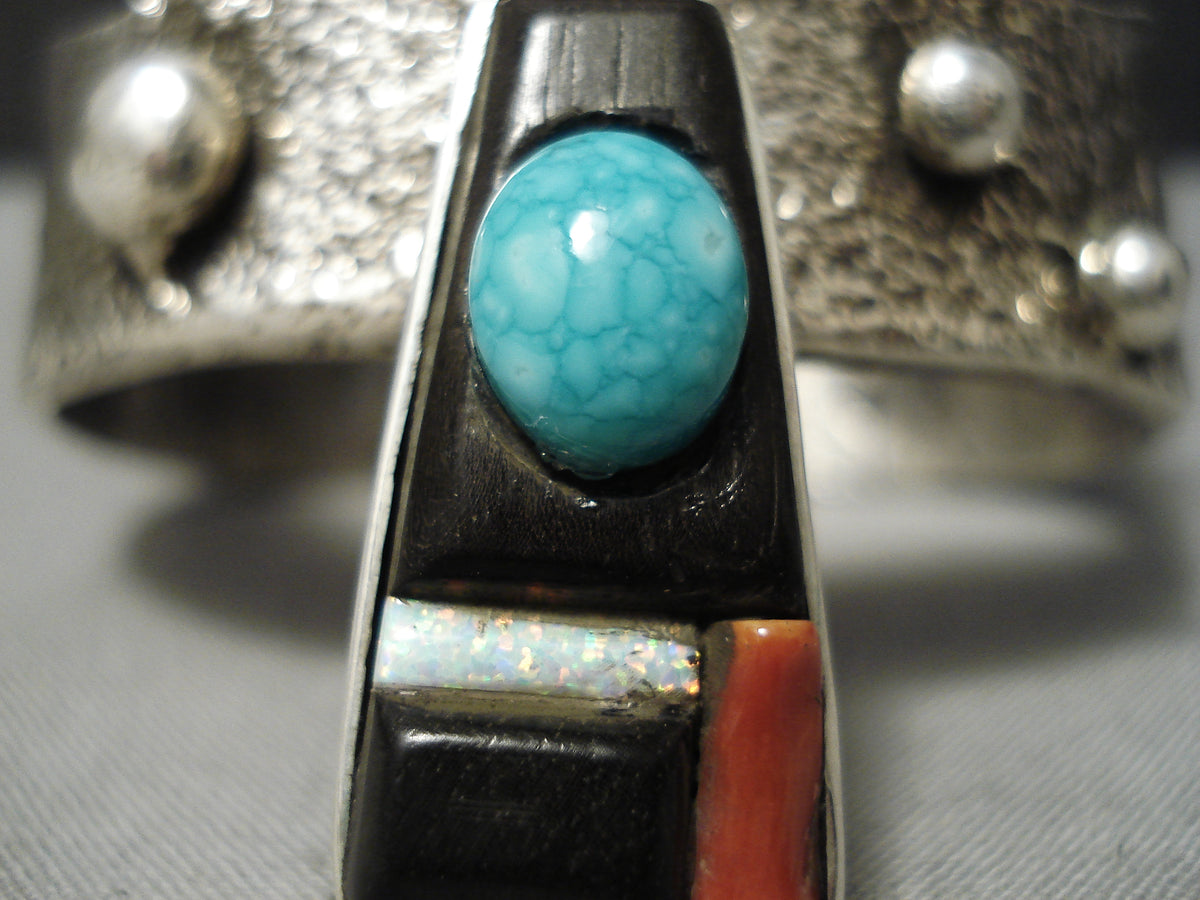 Heavy Thick Vintage Native American Navajo Turquoise Coral Sterling Si ...