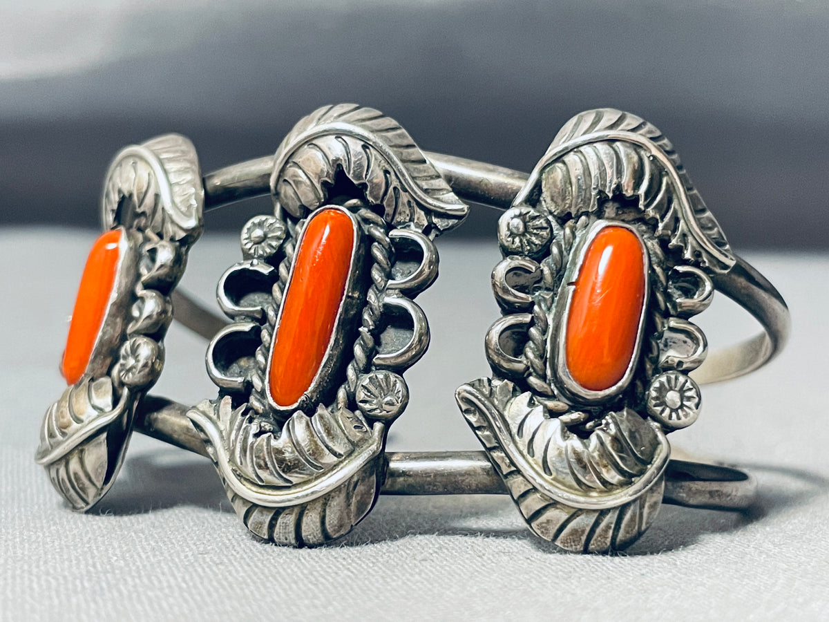 Coral Forrest Vintage Native American Navajo Sterling Silver Leaf Brac ...