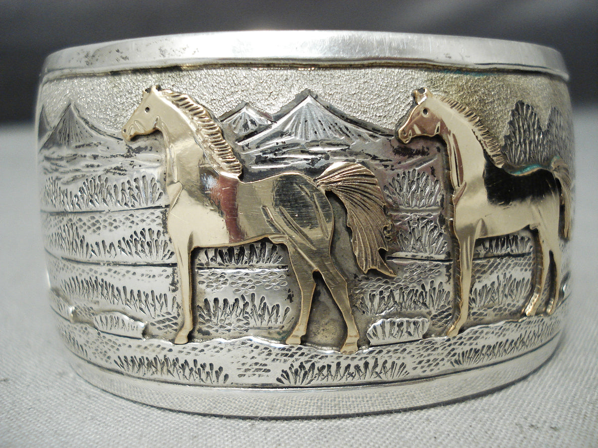 Quality Vintage Native American Navajo Gold Horse Sterling Silver