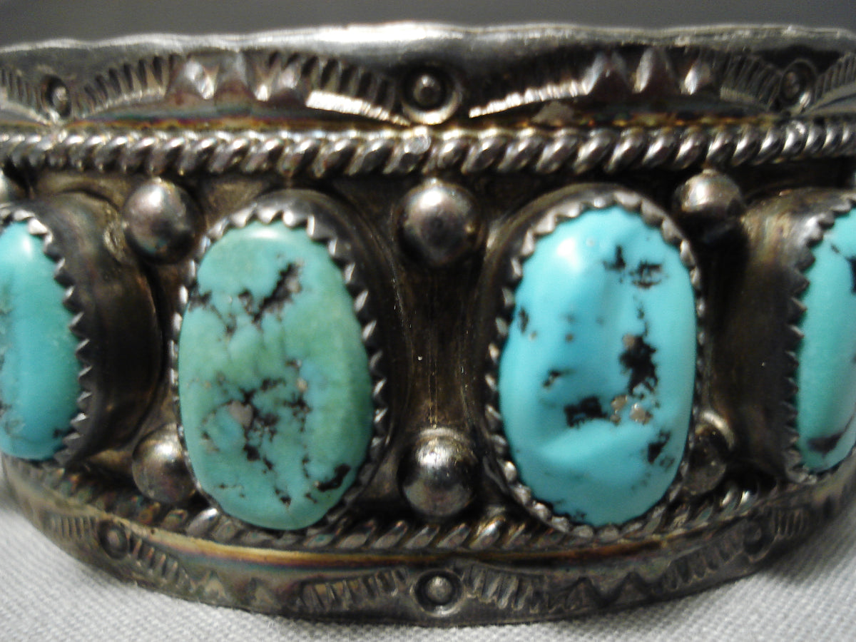 Superior Vintage Native American Navajo Turquoise Sterling Silver Brac ...