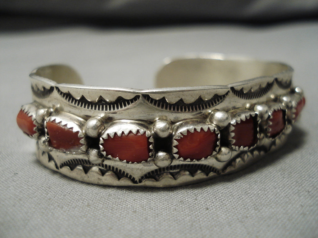 Superior Vintage Native American Navajo Chunky Coral Sterling Silver B ...