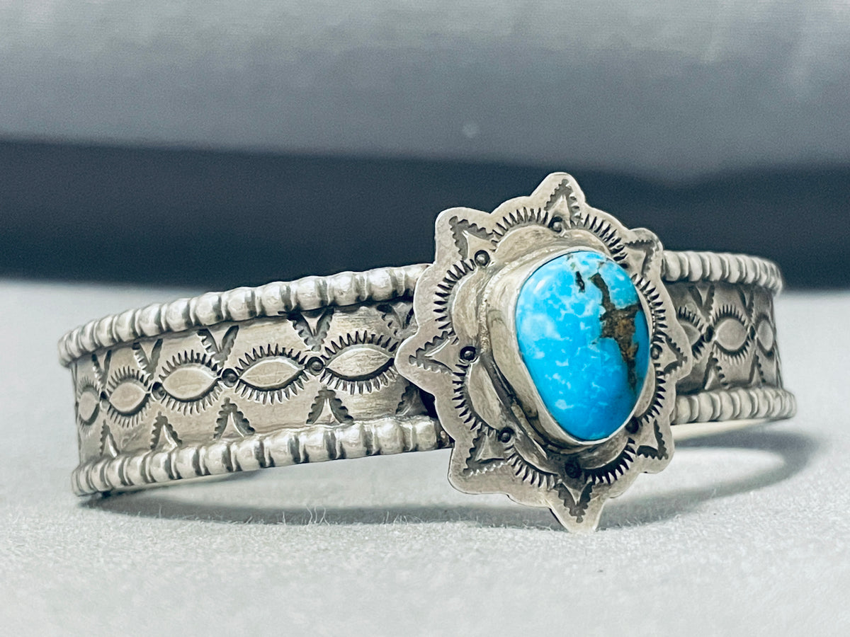 Impressive Native American Navajo Kingman Turquoise Sterling Silver Br ...