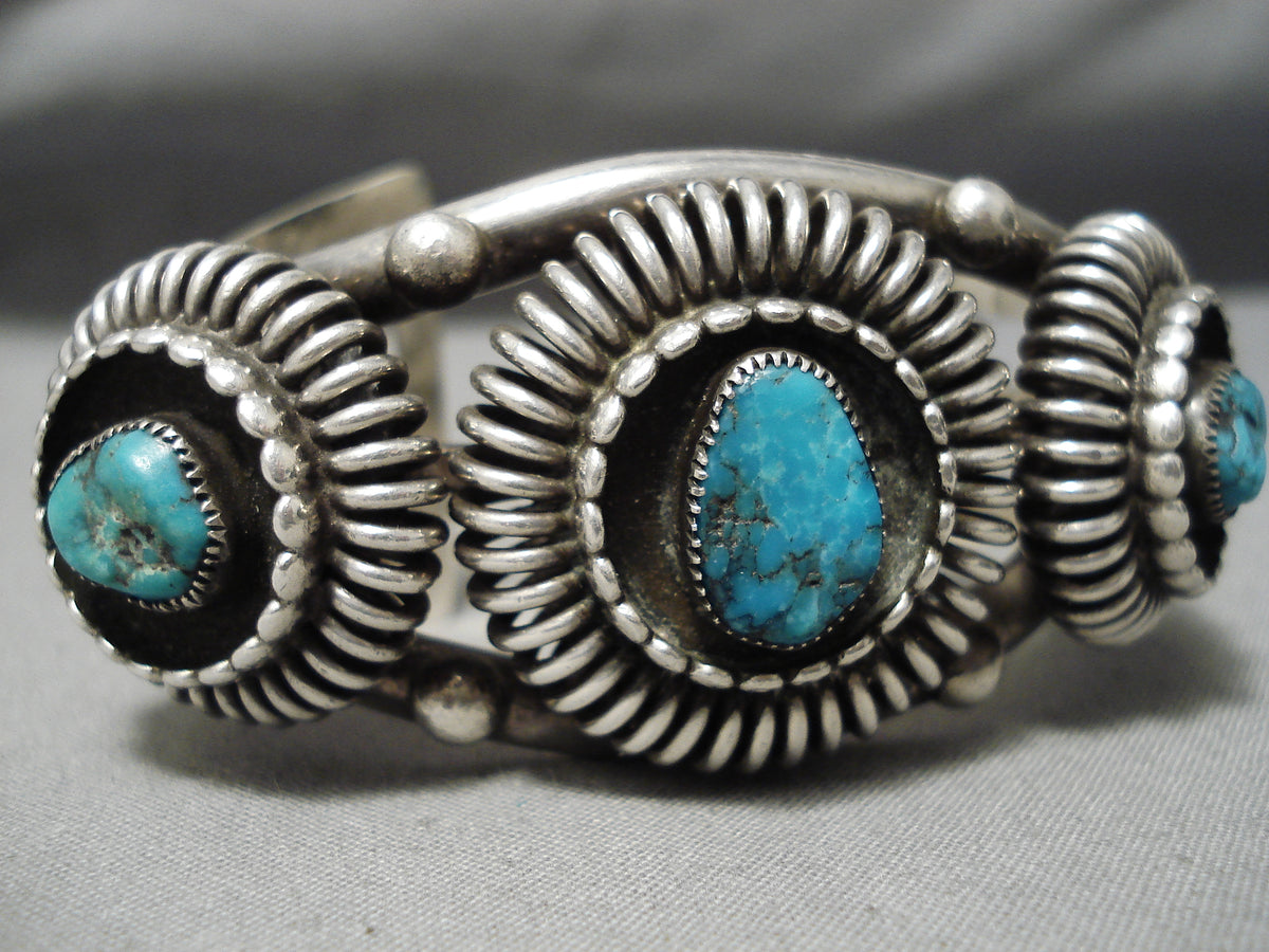 Heavy Thick Vintage Native American Navajo Turquoise Sterling Silver B ...