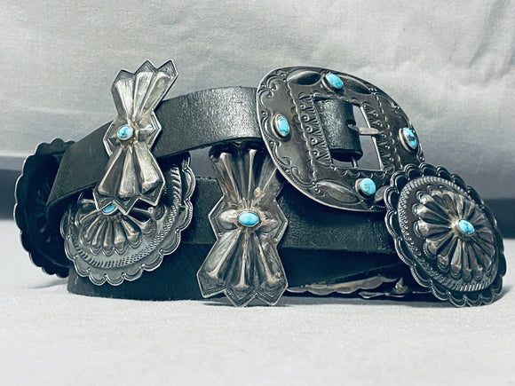 Early Vintage Native American Navajo Turquoise Sterling Silver Concho Belt Old-Nativo Arts
