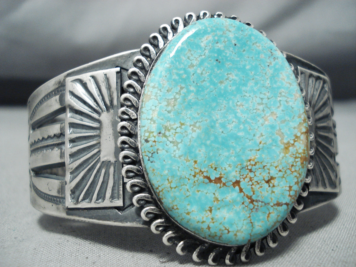 Tight #8 Turquoise Vintage Native American Navajo Sterling Silver Brac ...