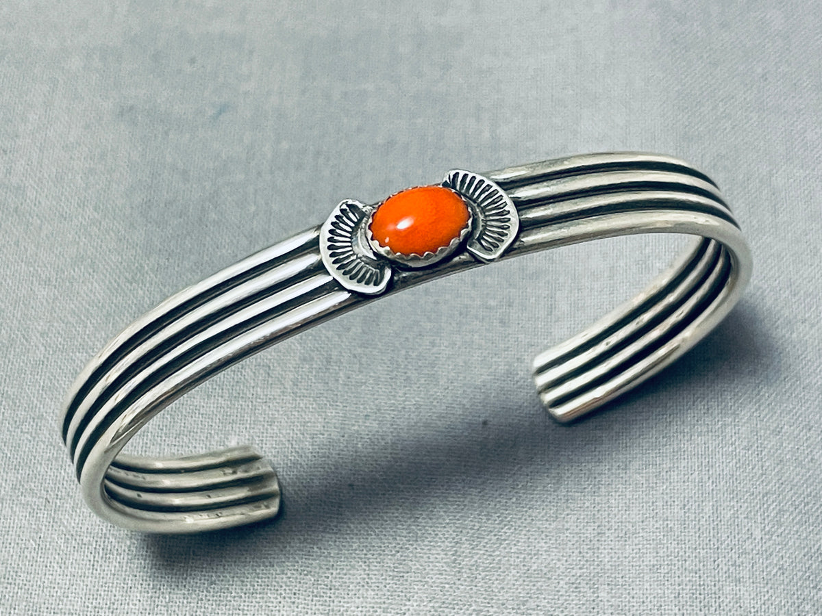 Striking Vintage Native American Navajo Coral Sterling Silver Bracelet ...