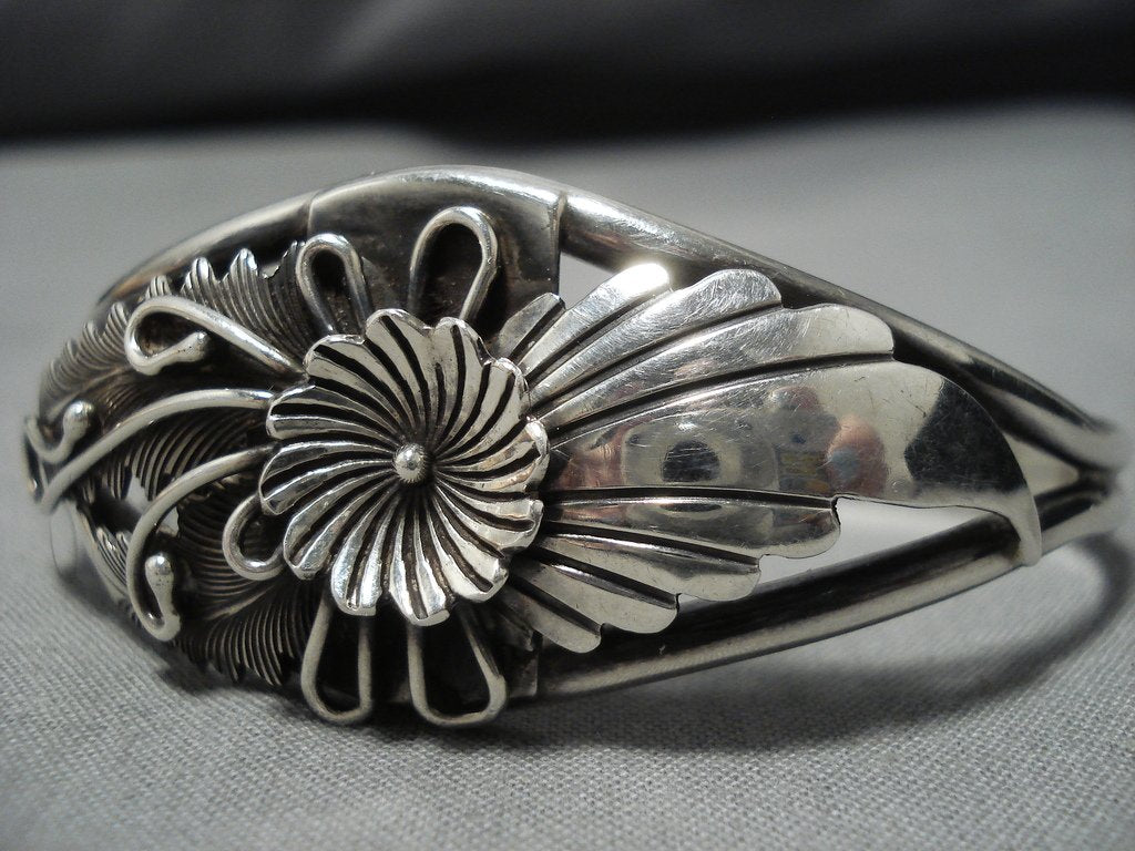 Detailed!! Vintage Native American Navajo Sterling Silver Flower Brace ...