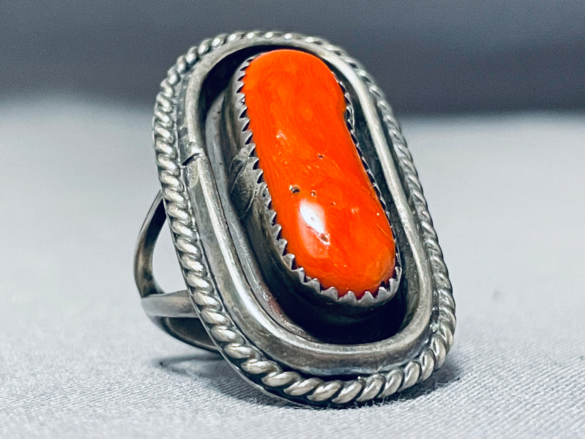 Huge Chunky Coral Vintage Native American Navajo Sterling Silver Ring ...