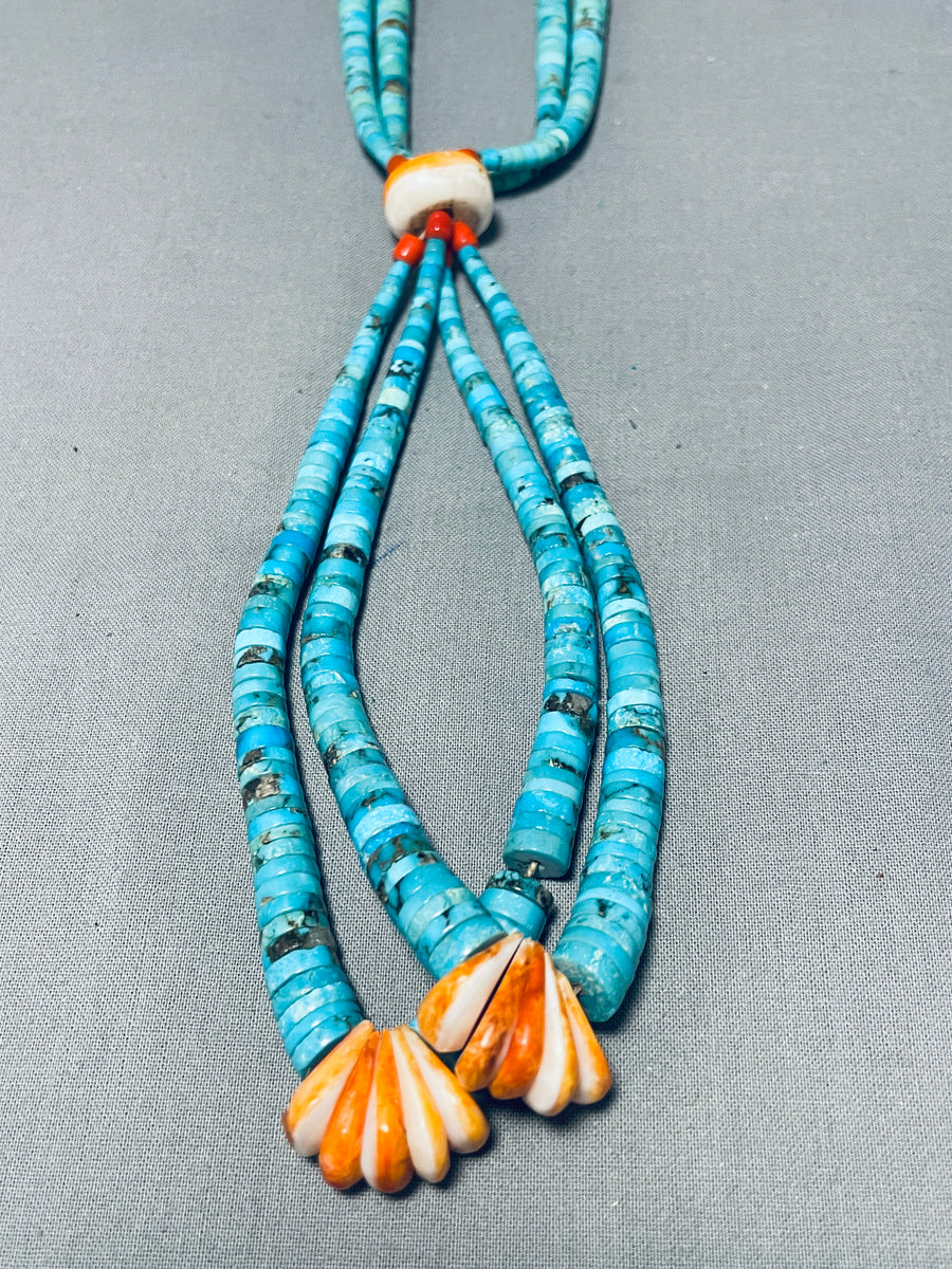 Santo Domingo Orange And Turquoise Necklace Native American
