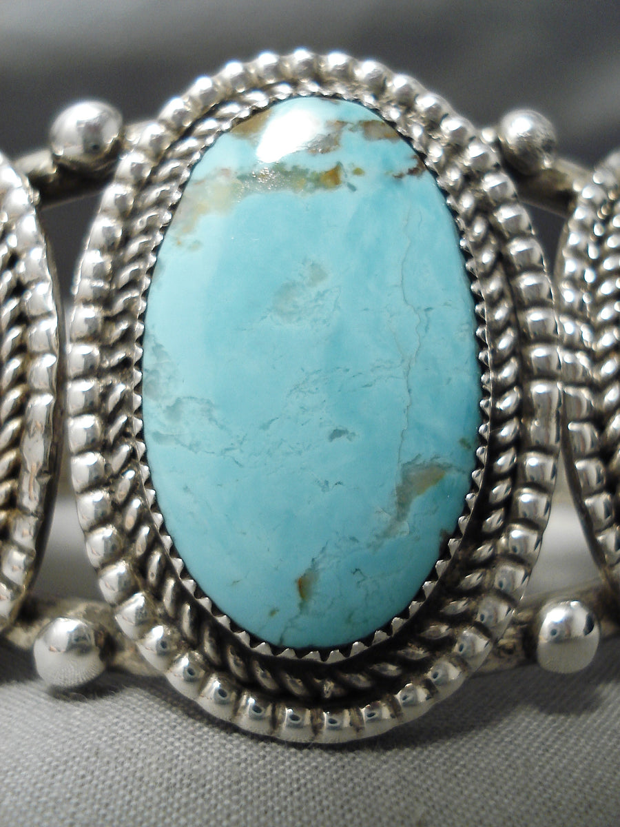 Huge Heavy Vintage Native American Navajo #8 Turquoise Sterling Silver ...