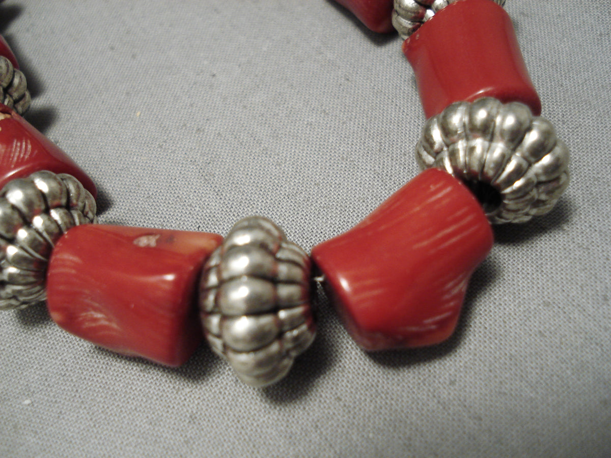 Chunky Huge Vintage Native American Navajo Coral Sterling Silver Neckl ...