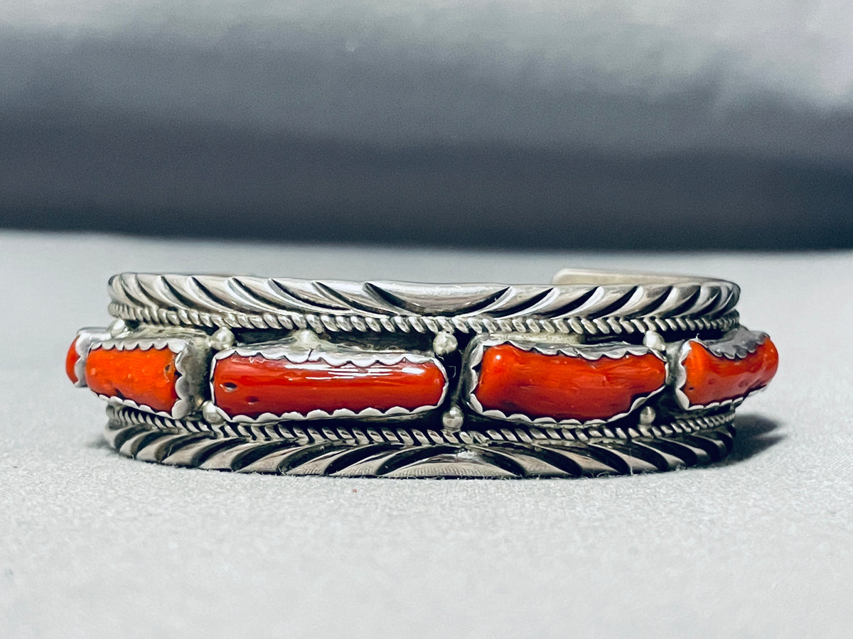 Chunks Of Coral Vintage Native American Navajo Sterling Silver