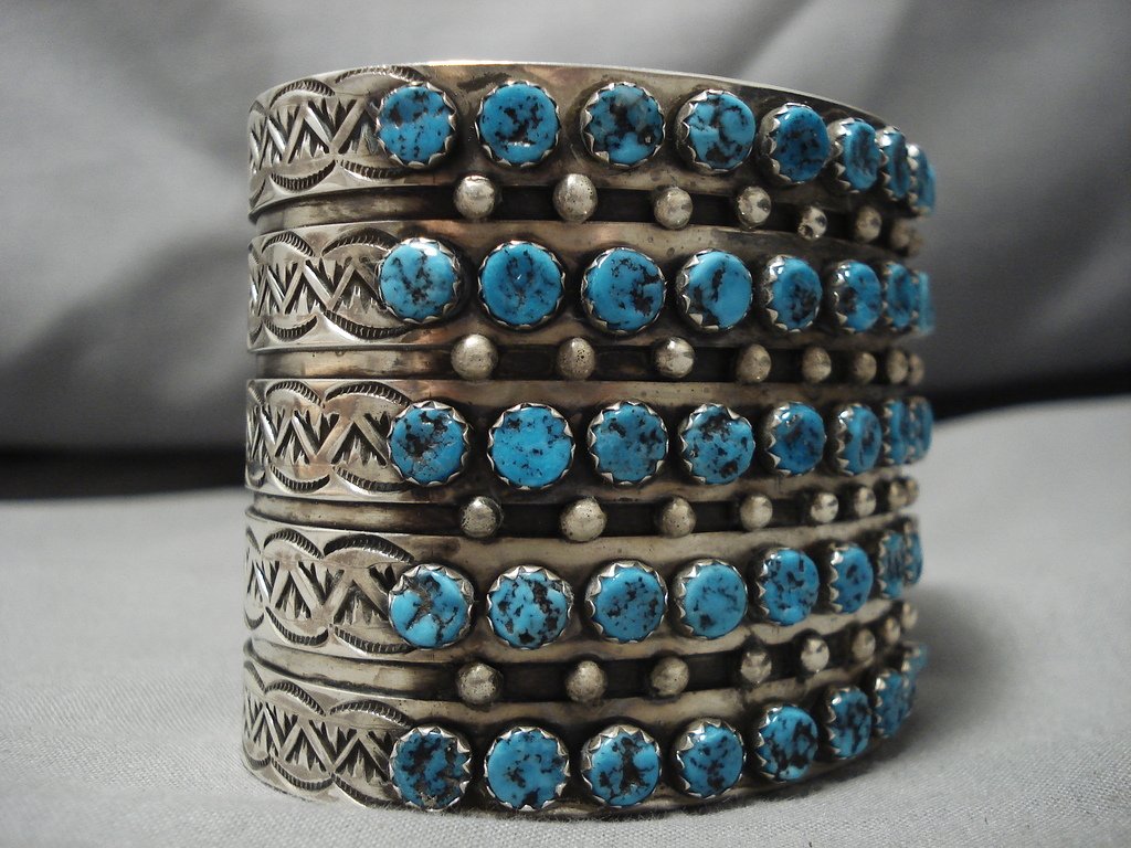 Fabulous Vintage Navajo Turquoise Sterling Silver Native American Brac ...