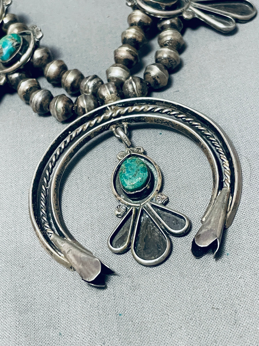 Dazzling Vintage Native American Navajo Turquoise Sterling Silver Squa ...