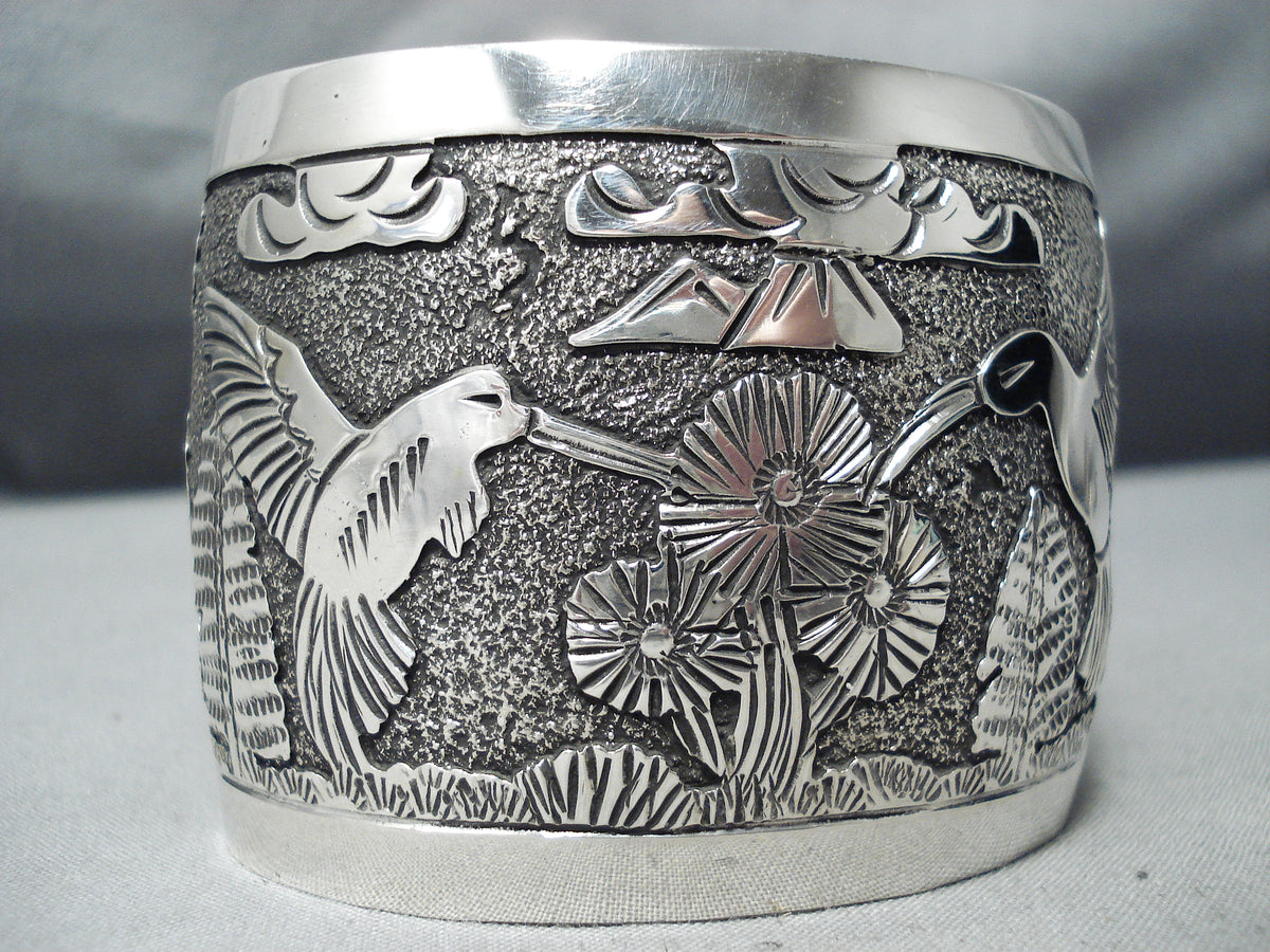 So Detailed Huge Hummingbird Navajo Sterling Silver Bracelet