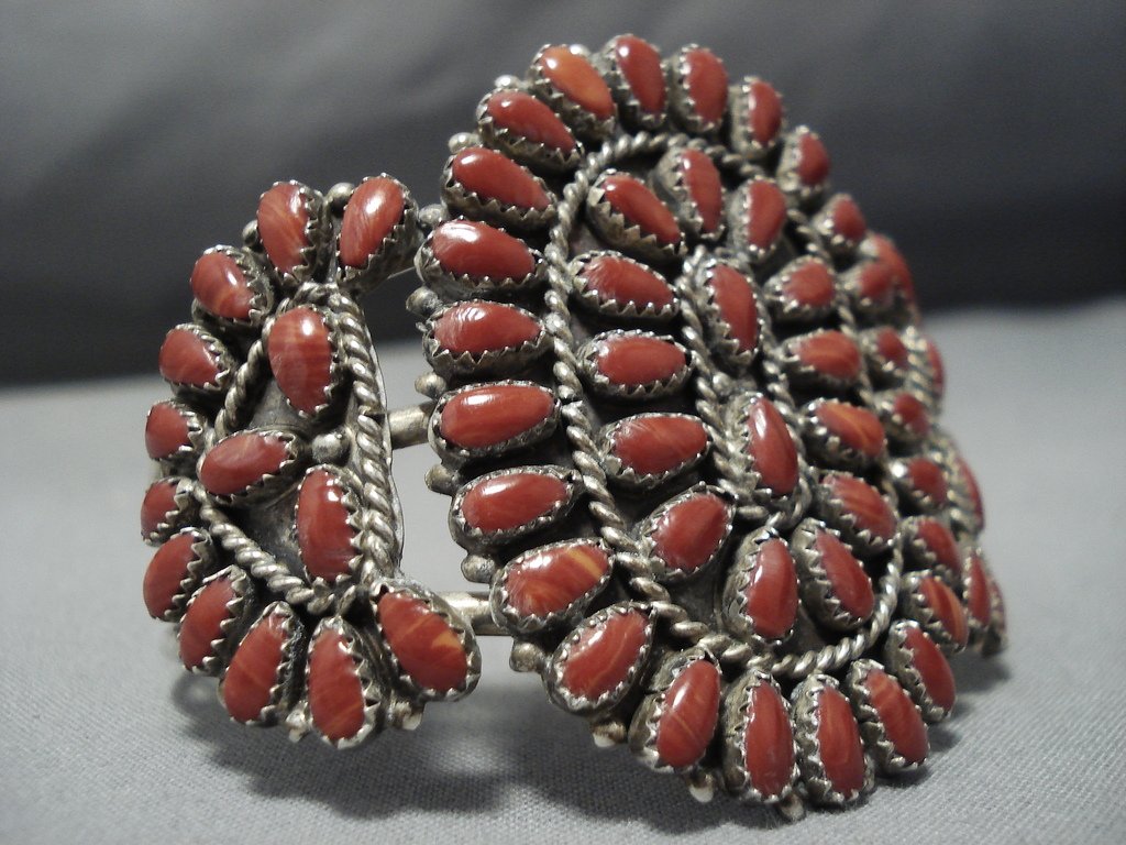 Huge Vintage Native American Jewelry Navajo Coral Sterling Silver Brac ...