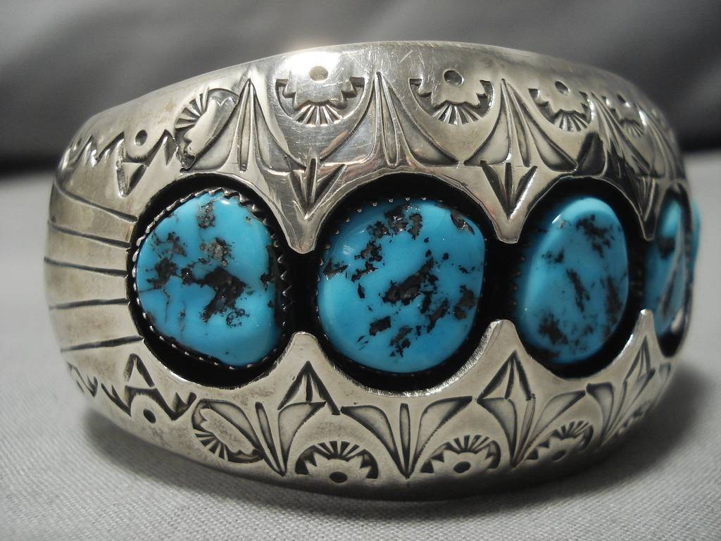 Huge Vintage Native American Navajo Turquoise Sterling Silver Bracelet ...