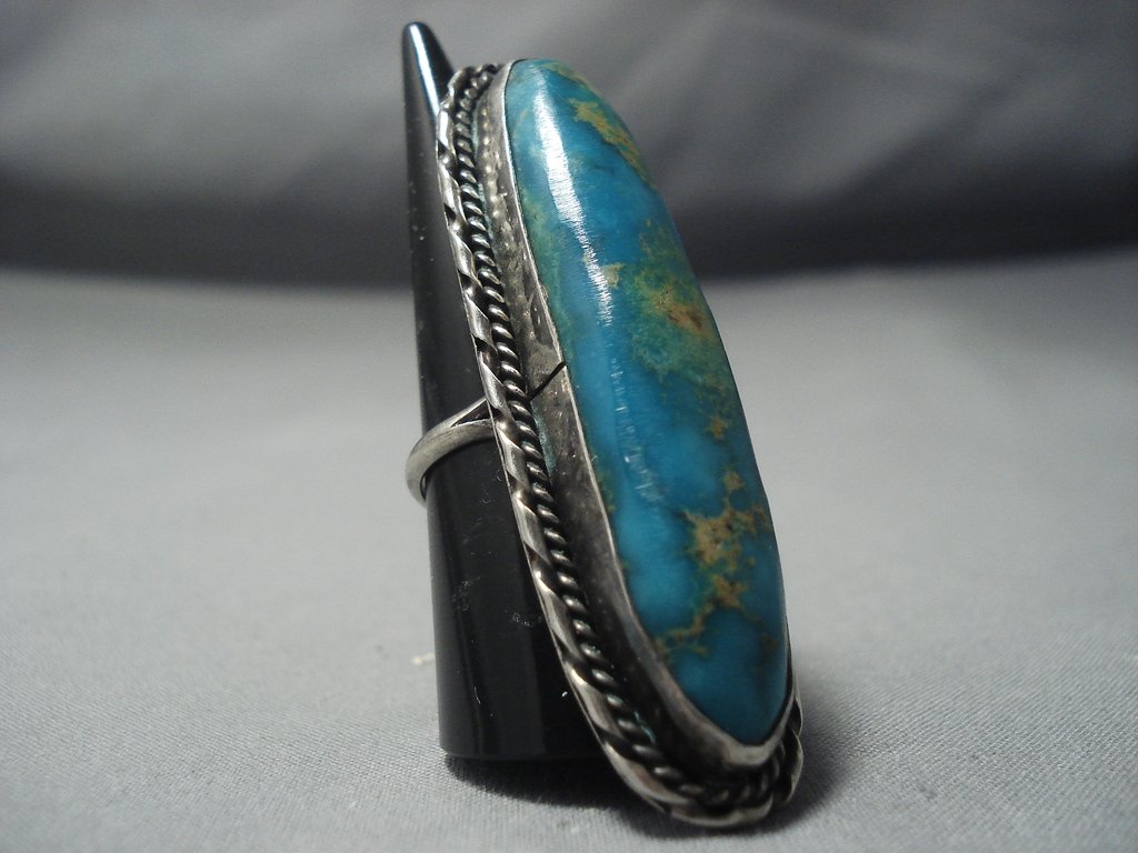 Huge Vintage Navajo Turquoise Sterling Silver Ring Native American Jew ...