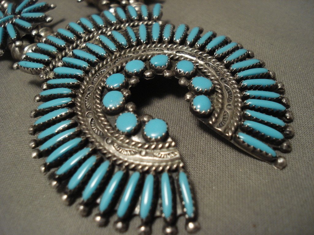 Huge Vintage Zuni 'Needle Turquoise' Sterling Native American