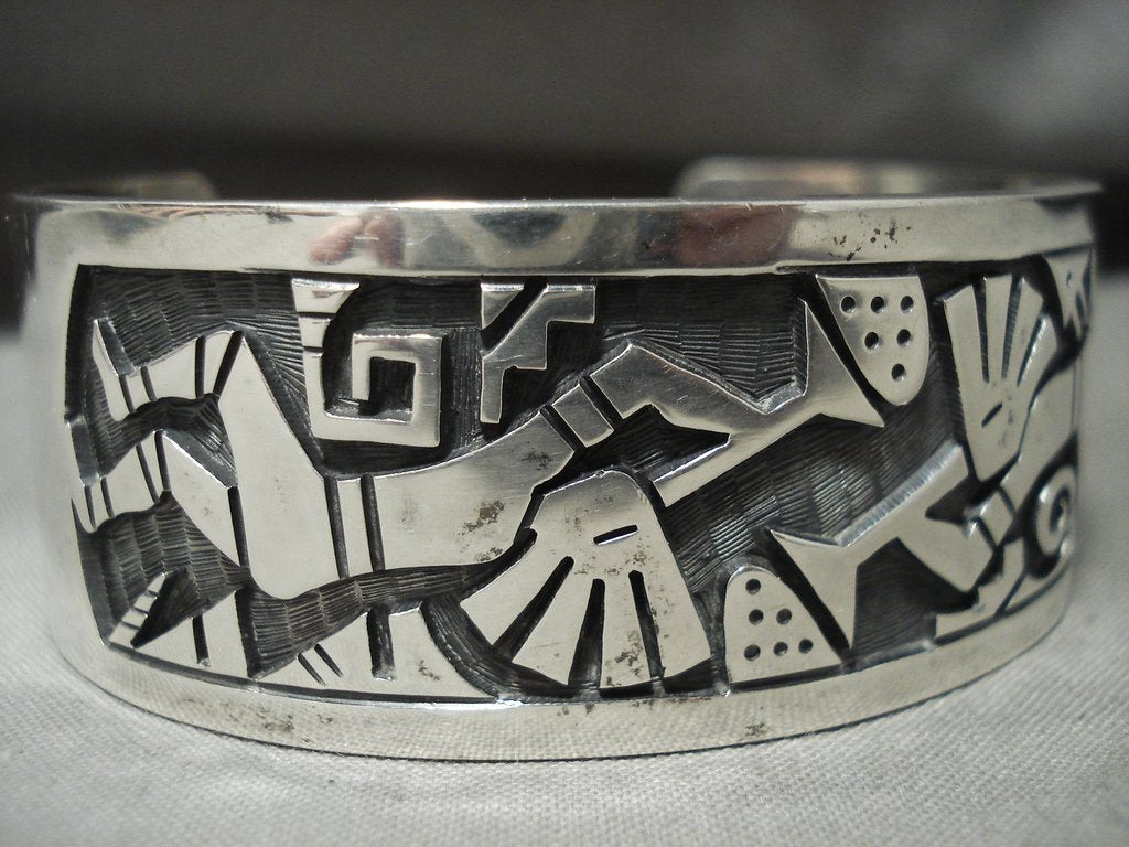 Important Hopi Vernon Mansfield 'Squared Kokopelli' Native American Jewelry  Silver Bracelet