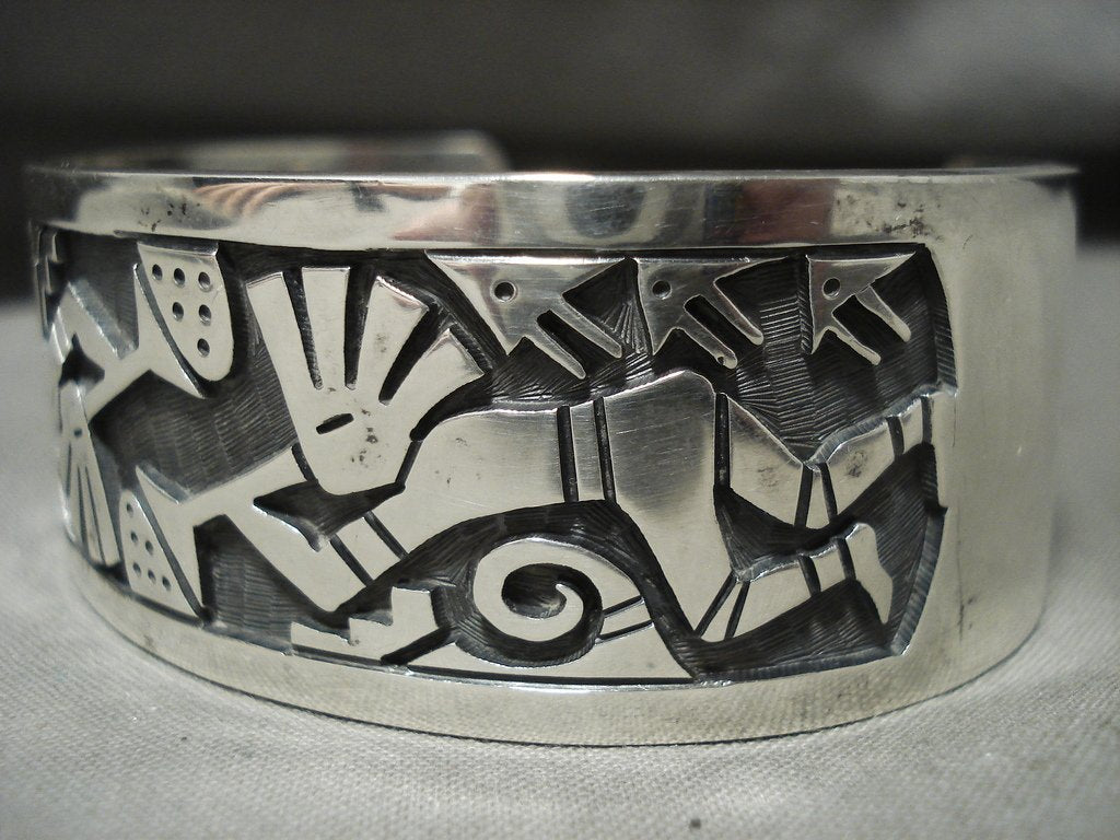 Important Hopi Vernon Mansfield 'Squared Kokopelli' Native American Jewelry  Silver Bracelet