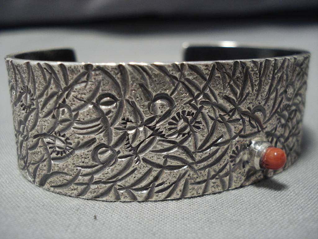 Magnificent Vintage Navajo Coral Sterling Silver Native American Brace ...