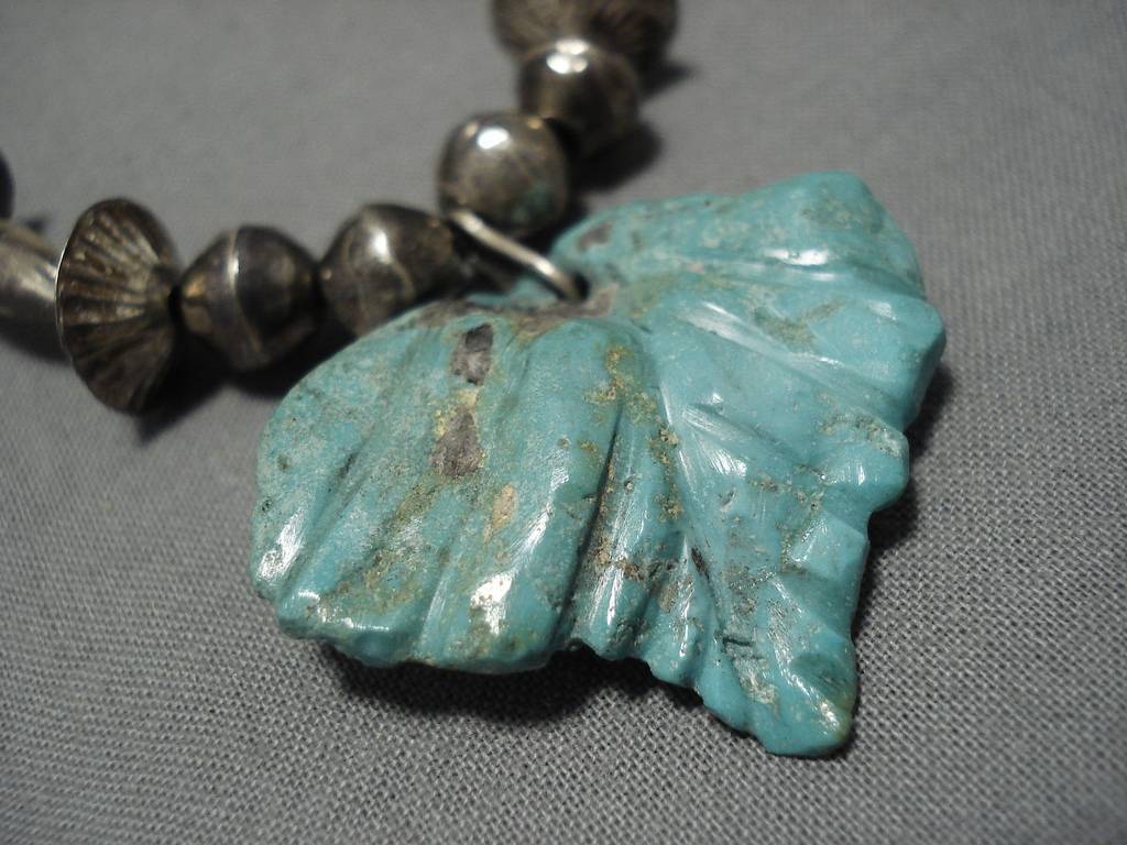 Museum Vintage Native American Navajo Turquoise Leaf Sterling Silver N ...