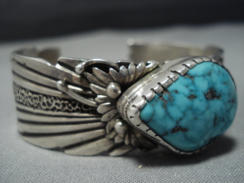 Native American Jewelry Important Vintage Navajo David Tune Turquoise  Sterling Silver Cuff Bracelet Old