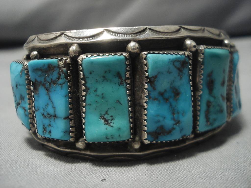 Opulent Vintage Native American Navajo Turquoise Sterling Silver Brace ...