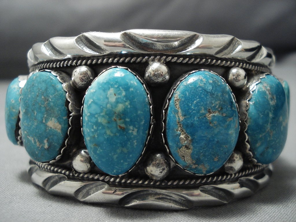 Rare Turquoise!! Vintage Native American Jewelry Navajo Blue Jay Turquoise  Sterling Silver Bracelet Old
