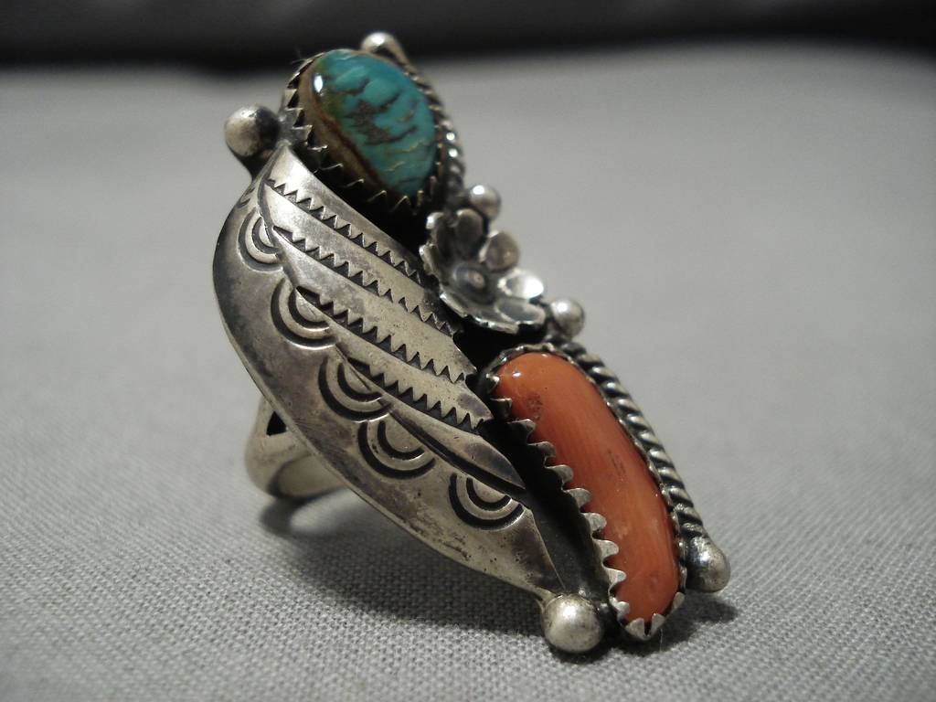 Remarkable Chunky Coral Vintage Native American Navajo Sterling Silver ...
