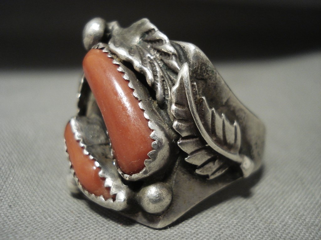 Super Chunky Coral Vintage Navajo Native American Jewelry Silver Leaf ...