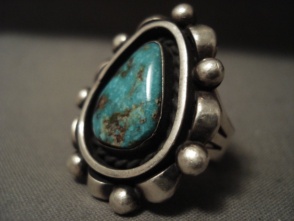 The Most Famous Santo Domingo Artist- Julian Lovato Turquoise Native  American Jewelry Silver Ring