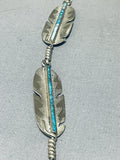The Best Vintage Native American Navajo Turquoise Inlay Bear Sterling Silver Feather Necklace-Nativo Arts