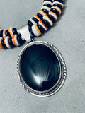 Herm Lee Best Vintage Navajo Shell Jet Sterling Silver Necklace-Nativo Arts