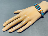 6.5 Inch Wrist Vintage Native American Navajo Turquoise Paul Largo Sterling Silver Bracelet-Nativo Arts