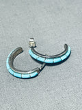 Gorgeous Vintage Native American Zuni Blue Gem Turquoise Sterling Silver Earrings-Nativo Arts