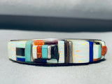 Rey Leland Vintage Native American Zuni Turquoise Inlay Sterling Silver Inlay Bracelet-Nativo Arts