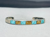 Excellent Vintage Native American Navajo Turquoise Inlay Sterling Silver Bracelet-Nativo Arts