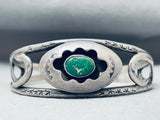Olive Green Turquoise Vintage Native American Navajo Sterling Silver Bracelet-Nativo Arts