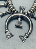 Superior Hand Tooled Vintage Native American Navajo Sterling Silver Squash Blossom Necklace-Nativo Arts
