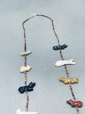 Special Vintage Native American Zuni Turquoise Sterling Silver Necklace Fetishes-Nativo Arts