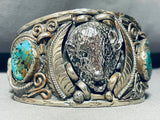 Old Buffalo Love!! Vintage Native American Navajo Turquoise Sterling Silver Bracelet-Nativo Arts