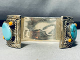 Best Slanted Turquoise!! Vintage Native American Navajo Sterling Silver Bracelet-Nativo Arts