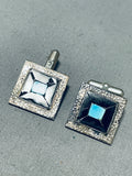 Spectacular Vintage Native American Navajo Blue Gem Turquoise Black Onyx Silver Cuff Links-Nativo Arts