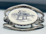 Completely Hand Carved Vintage Native American Navajo Cabin Sterling Silver Bracelet-Nativo Arts