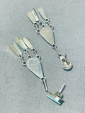 Fabulous Vintage Native American Zuni Blue Gem Turquoise Sterling Silver Dangle Earrings-Nativo Arts